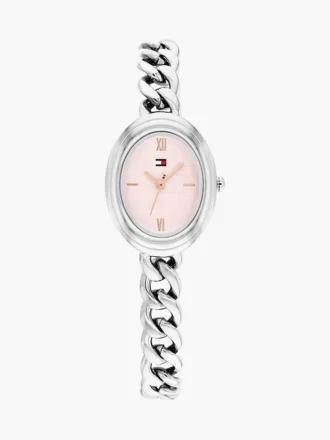 27-mm-Uhr mit strukturiertem ovalem Zifferblatt und Kettenarmband