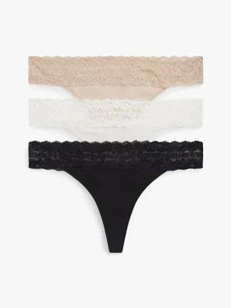 3er-Pack String mit Spitzenbesatz