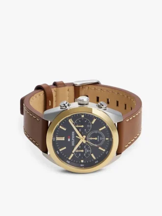 40-mm-Chronographenuhr mit Lederarmband