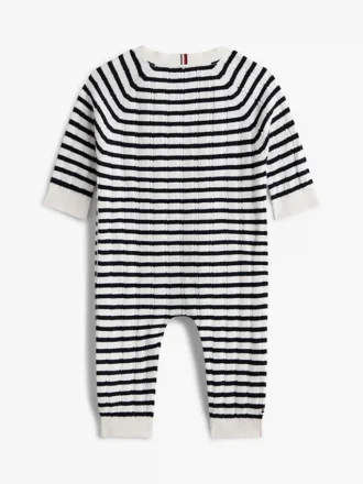 Babys-Strampler aus gestreiftem Zopfstrick