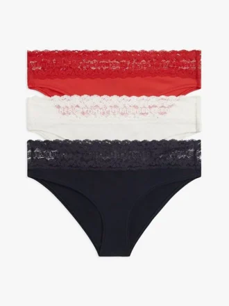 Bikini-Slip mit Spitzenbesatz, 3er-Pack