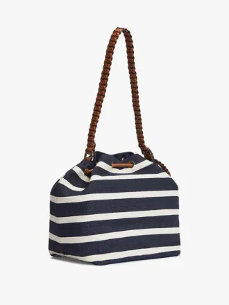 Bucket Bag mit Schriftzug-Monogramm und bretonischen Streifen
