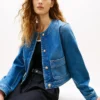 Damenjacke aus Denim mit mittlerer Waschung Damenjacke aus Denim mit mittlerer Waschung