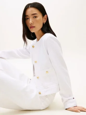 Denim-Damenjacke mit goldenen Knöpfen