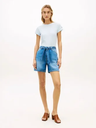 Denim-Shorts mit Gürtel und hoher Taille