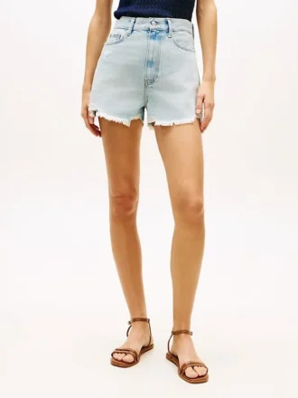 Distressed High-Rise Wide Denim Shorts