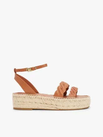 Espadrille mit gedrehten Lederriemen und Plateausohle