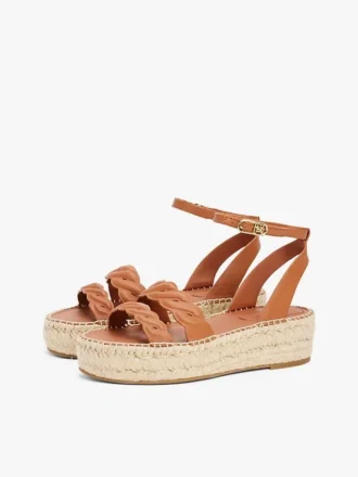 Espadrille mit gedrehten Lederriemen und Plateausohle