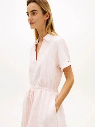 Essential Gestreiftes Kleid aus Leinenmischung