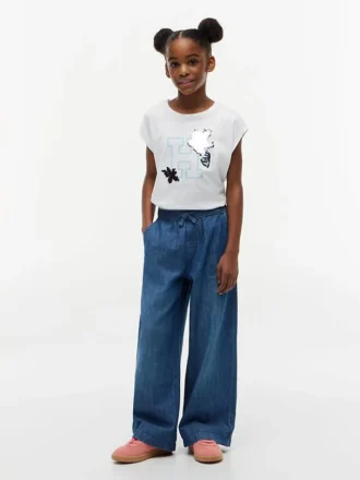 Flip-T-Shirt mit Pailletten-Blumenlogo für Kinder