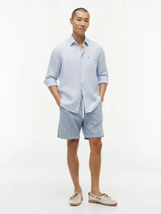 Gestreifte Shorts aus Baumwoll-Leinen-Mischung (18 cm)