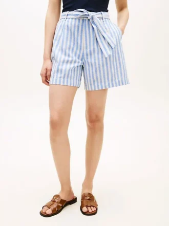 Gestreifte Shorts aus Leinenmischung mit Gürtel