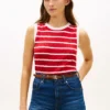 Gestreifte Strickweste mit Zopfmuster Gestreifte Strickweste mit Zopfmuster