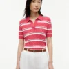 Gestreifter Polo-Pullover mit Zopfmuster Gestreifter Polo-Pullover mit Zopfmuster