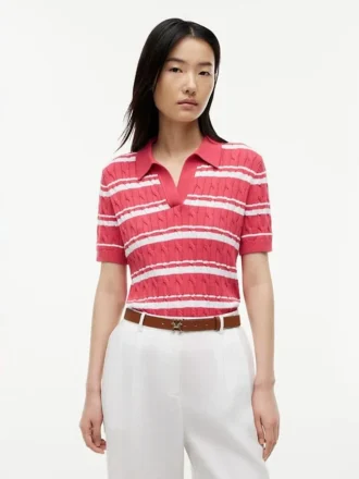 Gestreifter Polo-Pullover mit Zopfmuster