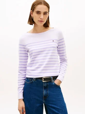 Gestreifter Pullover mit U-Boot-Ausschnitt