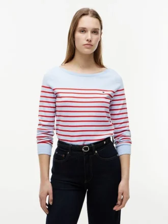 Gestreifter Pullover mit U-Boot-Ausschnitt