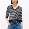 Gestreifter Pullover mit V-Ausschnitt