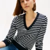Gestreifter Pullover mit V-Ausschnitt