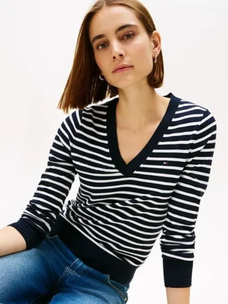 Gestreifter Pullover mit V-Ausschnitt