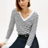 Gestreifter Pullover mit V-Ausschnitt