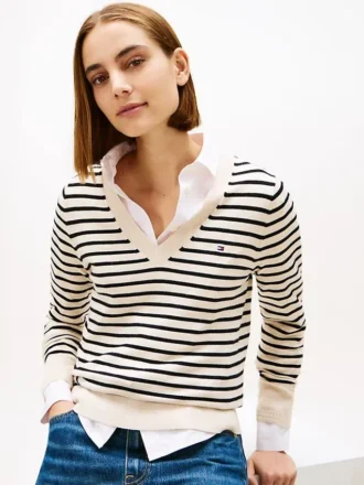 Gestreifter Pullover mit V-Ausschnitt