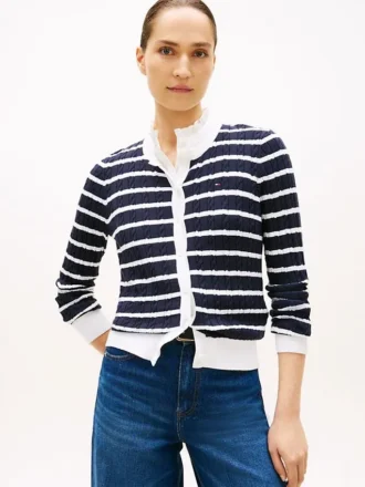 Gestreifter Strickcardigan mit Zopfmuster