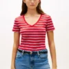 Gestreiftes „Favorite“-T-Shirt mit V-Ausschnitt Gestreiftes „Favorite“-T-Shirt mit V-Ausschnitt