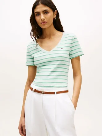 Gestreiftes „Favorite“-T-Shirt mit V-Ausschnitt