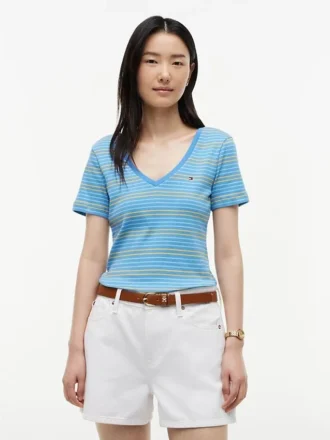 Gestreiftes „Favorite“-T-Shirt mit V-Ausschnitt