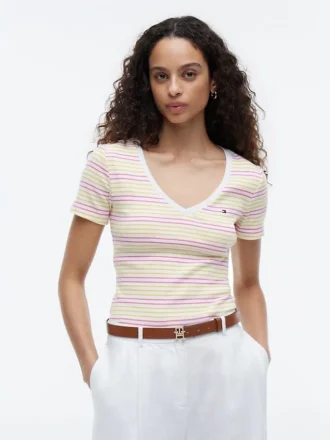 Gestreiftes „Favorite“-T-Shirt mit V-Ausschnitt