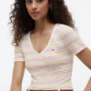 Gestreiftes „Favorite“-T-Shirt mit V-Ausschnitt Gestreiftes „Favorite“-T-Shirt mit V-Ausschnitt