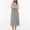 Gestreiftes, gerafftes Maxikleid aus Crêpe
