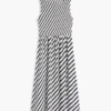 Gestreiftes, gerafftes Maxikleid aus Crêpe