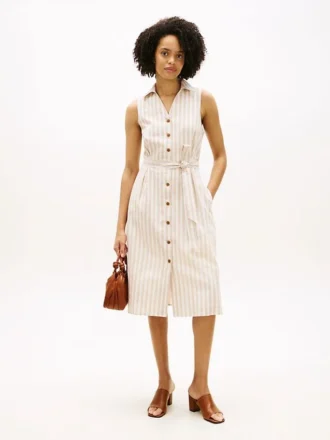 Gestreiftes Hemdkleid aus Leinen-Baumwoll-Mischung
