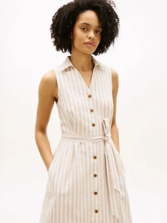 Gestreiftes Hemdkleid aus Leinen-Baumwoll-Mischung