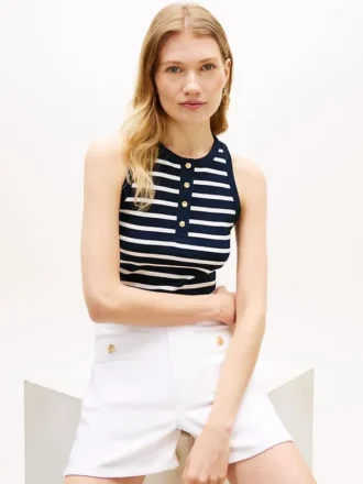 Gestreiftes Henley-Tanktop mit goldenen Knöpfen