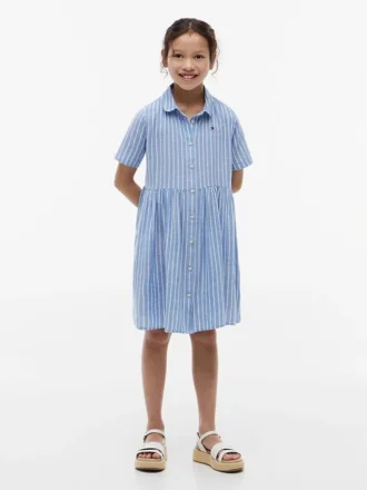 Gestreiftes Kleid aus Baumwoll-Leinen-Mischung für Kinder