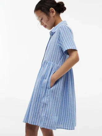 Gestreiftes Kleid aus Baumwoll-Leinen-Mischung für Kinder