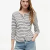 Gestreiftes Pointelle-Cardigan-T-Shirt Gestreiftes Pointelle-Cardigan-T-Shirt