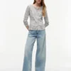 Gestreiftes Pointelle-Cardigan-T-Shirt Gestreiftes Pointelle-Cardigan-T-Shirt