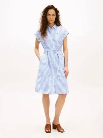 Gestreiftes Popeline-Shirtkleid mit Gürtel