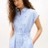 Gestreiftes Popeline-Shirtkleid mit Gürtel