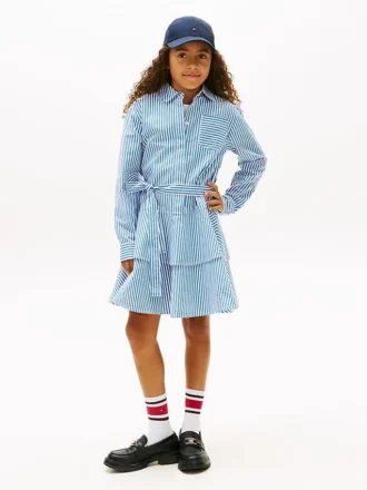 Gestreiftes Popeline-Stufenkleid für Kinder