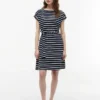 Gestreiftes Stretch-Baumwollkleid mit Gürtel Gestreiftes Stretch-Baumwollkleid mit Gürtel