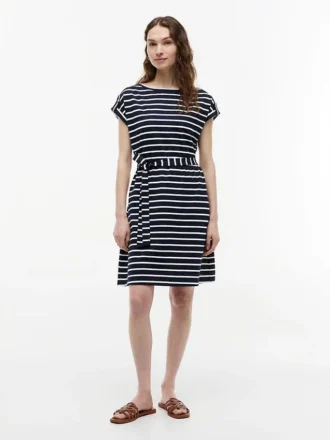Gestreiftes Stretch-Baumwollkleid mit Gürtel