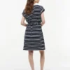 Gestreiftes Stretch-Baumwollkleid mit Gürtel Gestreiftes Stretch-Baumwollkleid mit Gürtel