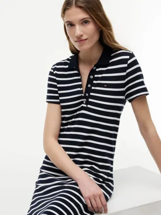 Gestreiftes Stretch-Piqué-Polokleid