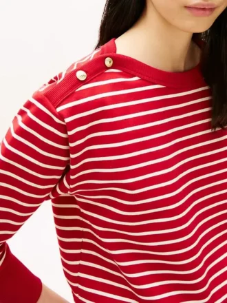 Gestreiftes Sweatshirt mit U-Boot-Ausschnitt und goldfarbenen Knöpfen