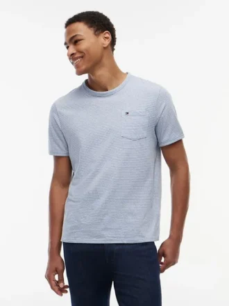 Gestreiftes T-Shirt aus Leinenmischung mit Tasche